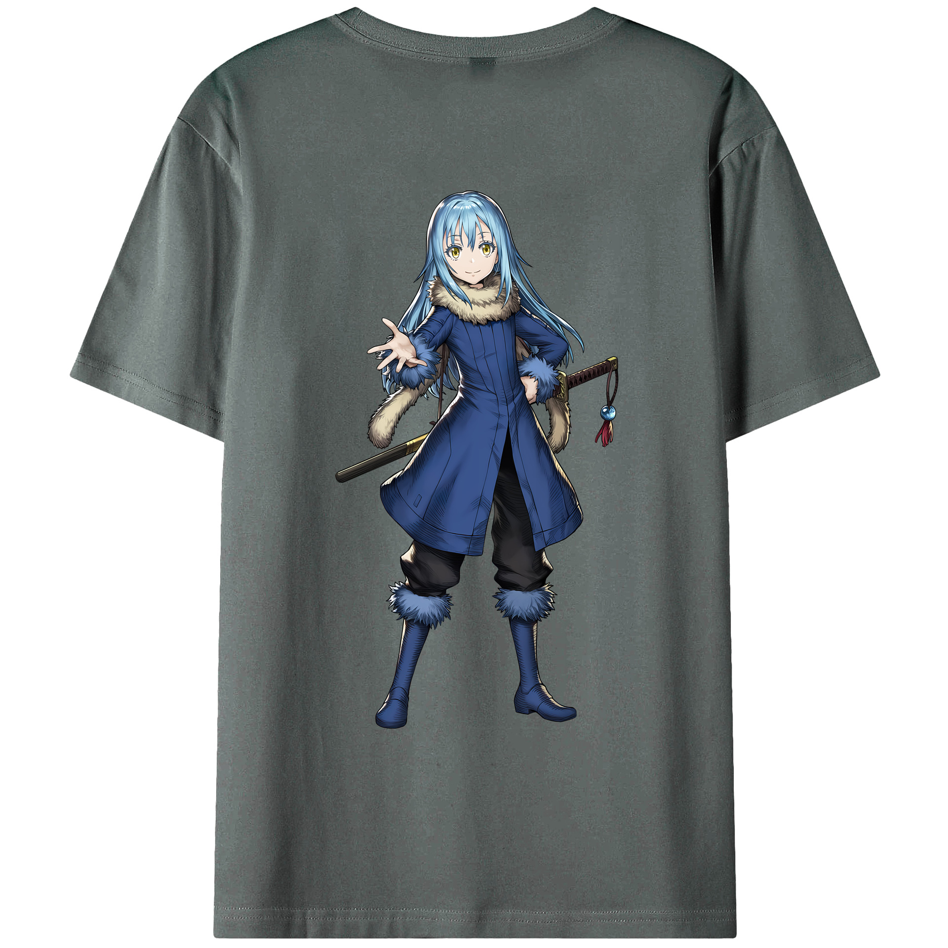 （画像用） 転スラ Regarding Reincarnated to Slime 綿100％ メンズ半袖Tシャツ（バックプリント） 通気性